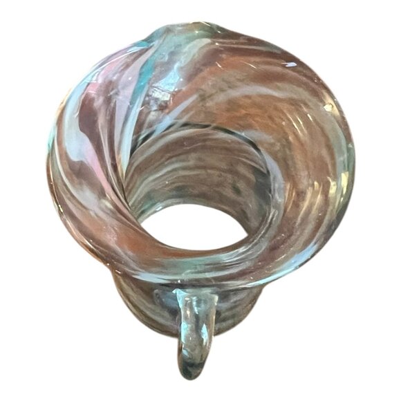 Vintage Handblown Swirl Art Glass Pitcher Vase 4.25" Tall Multicolor Decorative - Picture 5 of 6